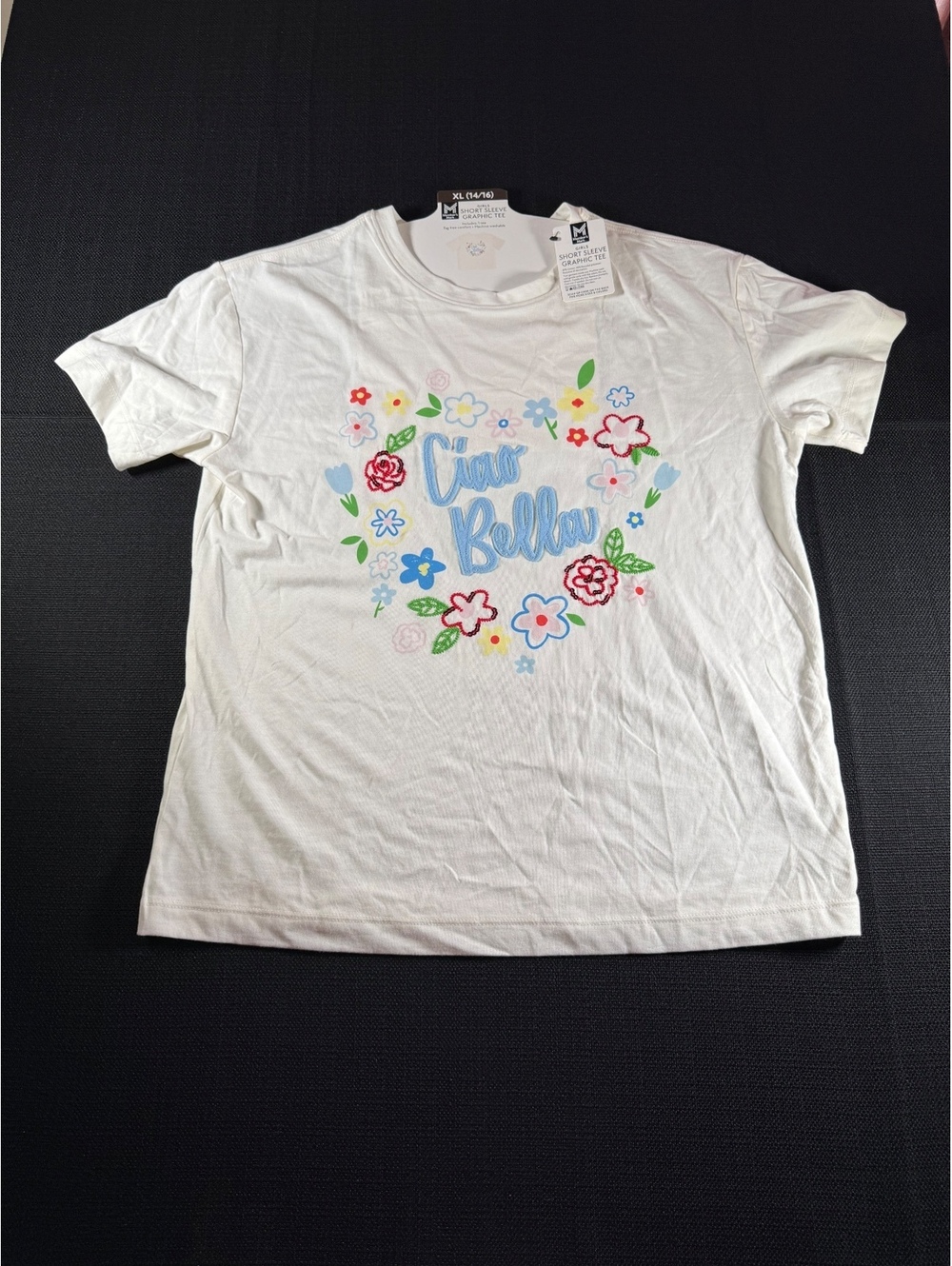 Member's Mark Girls Short Sleeve Graphic Tee Ciao‎ Bella White Size Medium